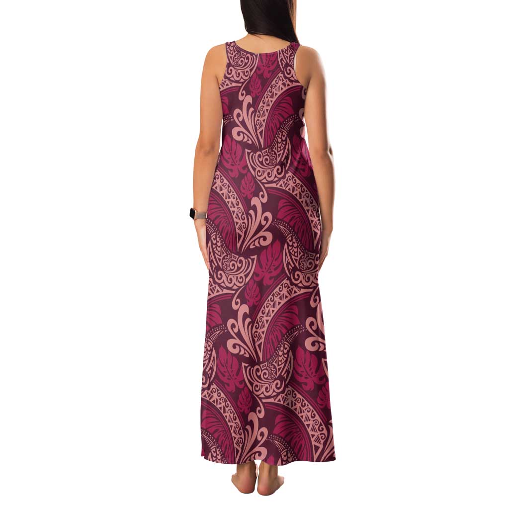 Sweet Pink Monstera Family Matching Tank Maxi Dress and Hawaiian Shirt Polynesian Tribal Pattern - Polynesian Pride