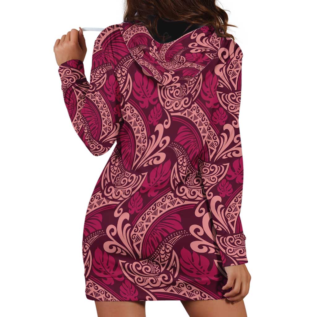 Sweet Pink Monstera Hoodie Dress Polynesian Tribal Pattern LT01 - Polynesian Pride