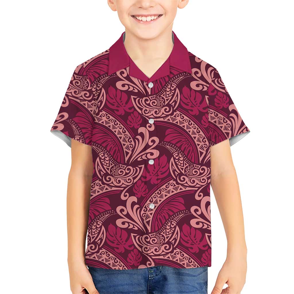 Sweet Pink Monstera Kid Hawaiian Shirt Polynesian Tribal Pattern LT01 Kid Pink - Polynesian Pride