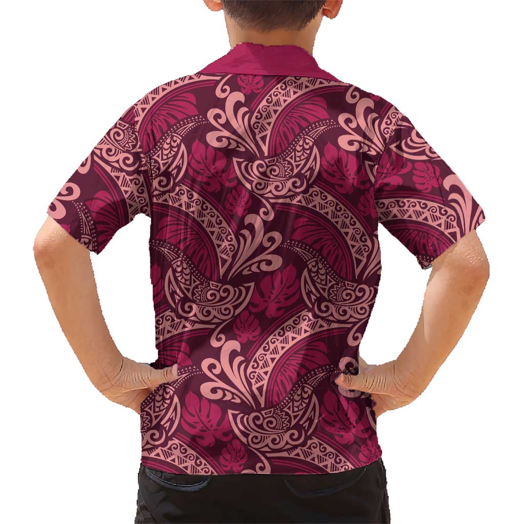 Sweet Pink Monstera Kid Hawaiian Shirt Polynesian Tribal Pattern LT01 - Polynesian Pride