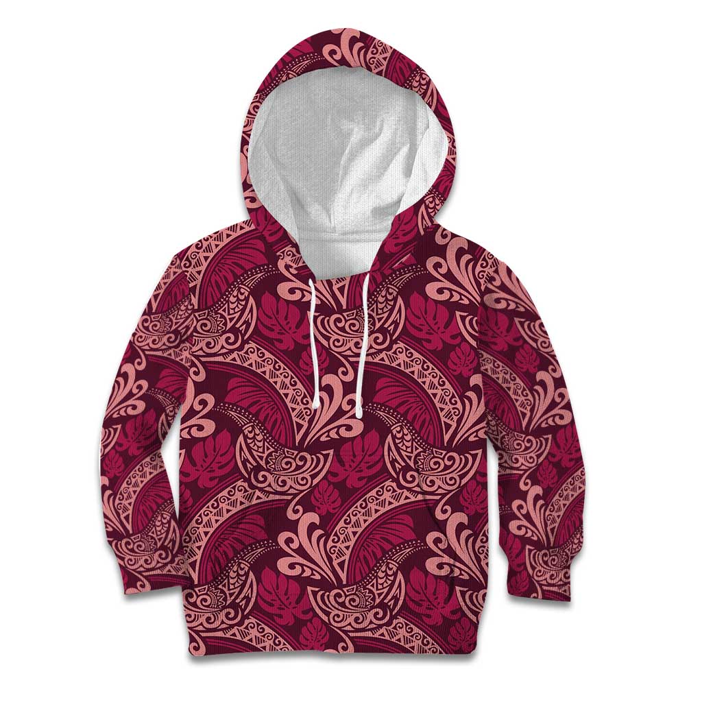 Sweet Pink Monstera Kid Hoodie Polynesian Tribal Pattern - Polynesian Pride
