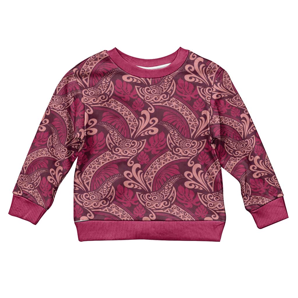 Sweet Pink Monstera Kid Ugly Christmas Sweater Polynesian Tribal Pattern LT01 Kid Pink - Polynesian Pride