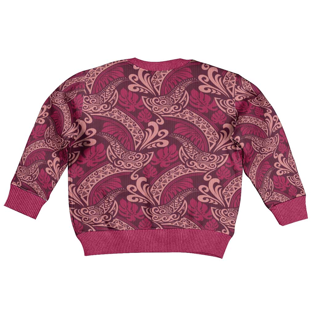 Sweet Pink Monstera Kid Ugly Christmas Sweater Polynesian Tribal Pattern LT01 - Polynesian Pride