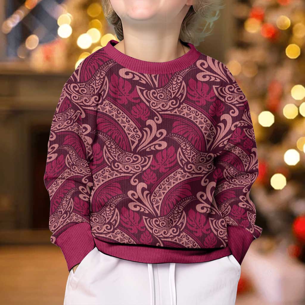Sweet Pink Monstera Kid Ugly Christmas Sweater Polynesian Tribal Pattern LT01 - Polynesian Pride