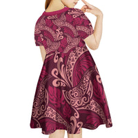 Sweet Pink Monstera Kid Short Sleeve Dress Polynesian Tribal Pattern LT01 - Polynesian Pride