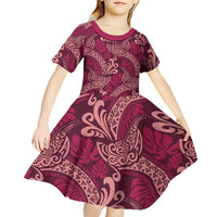Sweet Pink Monstera Kid Short Sleeve Dress Polynesian Tribal Pattern LT01 - Polynesian Pride