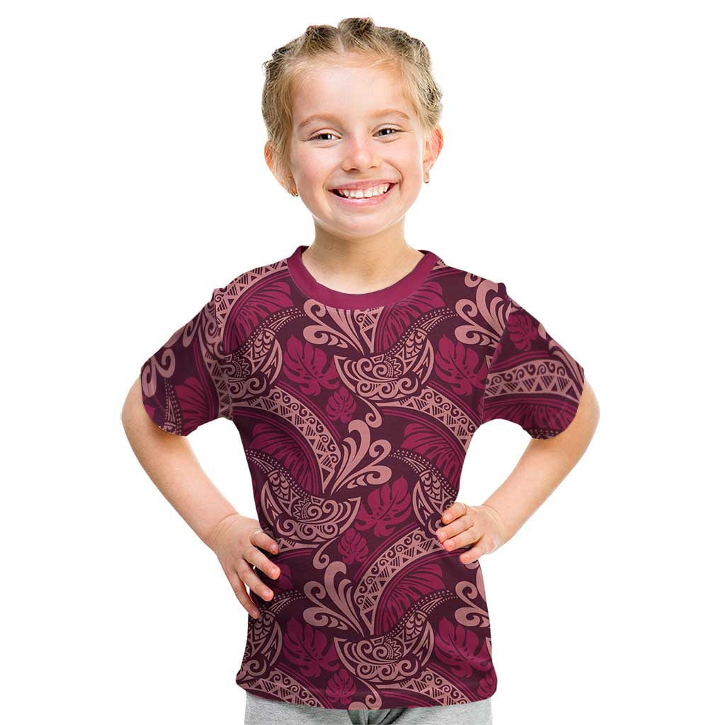 Sweet Pink Monstera Kid T Shirt Polynesian Tribal Pattern LT01 Pink - Polynesian Pride