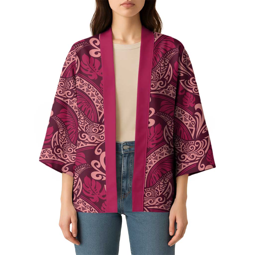 Sweet Pink Monstera Kimono Polynesian Tribal Pattern LT01 - Polynesian Pride