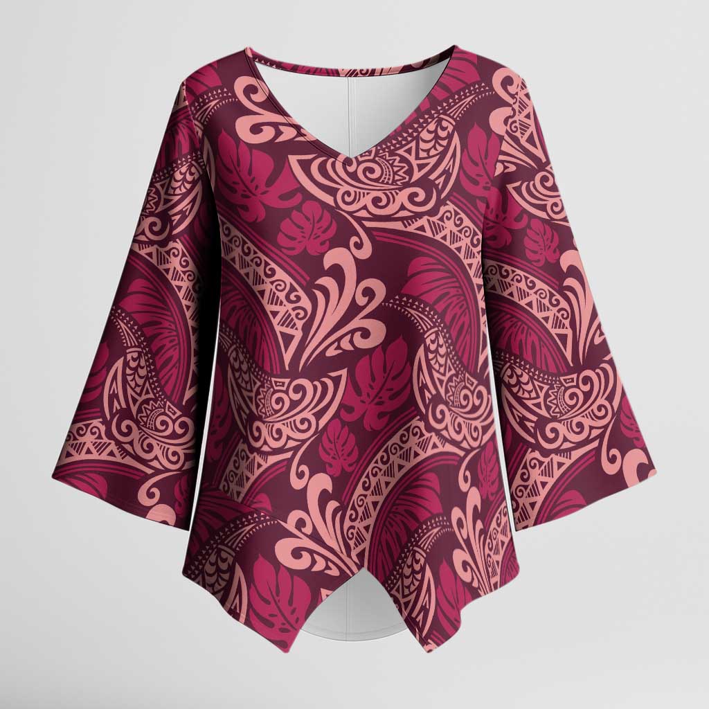 Sweet Pink Monstera Kimono Sleeve Blouse Polynesian Tribal Pattern LT01 Female Pink - Polynesian Pride