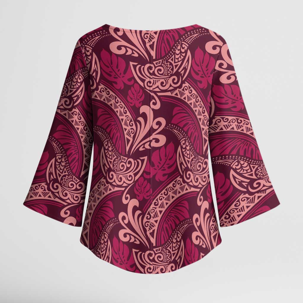 Sweet Pink Monstera Kimono Sleeve Blouse Polynesian Tribal Pattern LT01 - Polynesian Pride