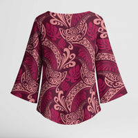 Sweet Pink Monstera Kimono Sleeve Blouse Polynesian Tribal Pattern LT01 - Polynesian Pride