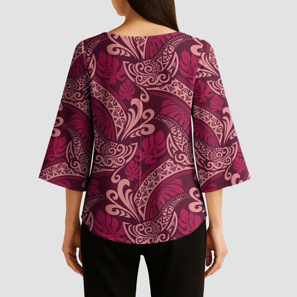 Sweet Pink Monstera Kimono Sleeve Blouse Polynesian Tribal Pattern LT01 - Polynesian Pride