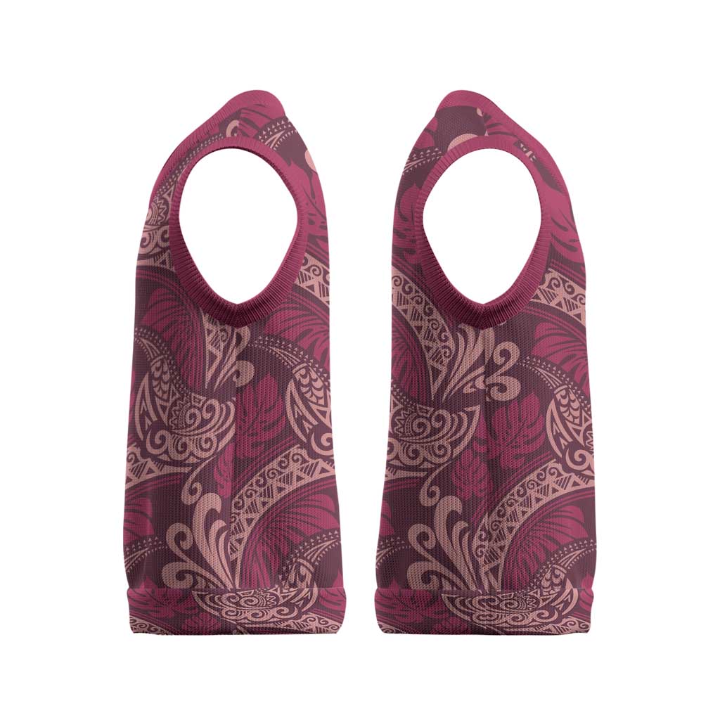 Sweet Pink Monstera Christmas Knitted V-Neck Vest Polynesian Tribal Pattern LT01 - Polynesian Pride
