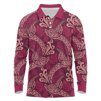 Sweet Pink Monstera Long Sleeve Polo Shirt Polynesian Tribal Pattern LT01 Pink - Polynesian Pride