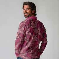 Sweet Pink Monstera Long Sleeve Polo Shirt Polynesian Tribal Pattern LT01 - Polynesian Pride