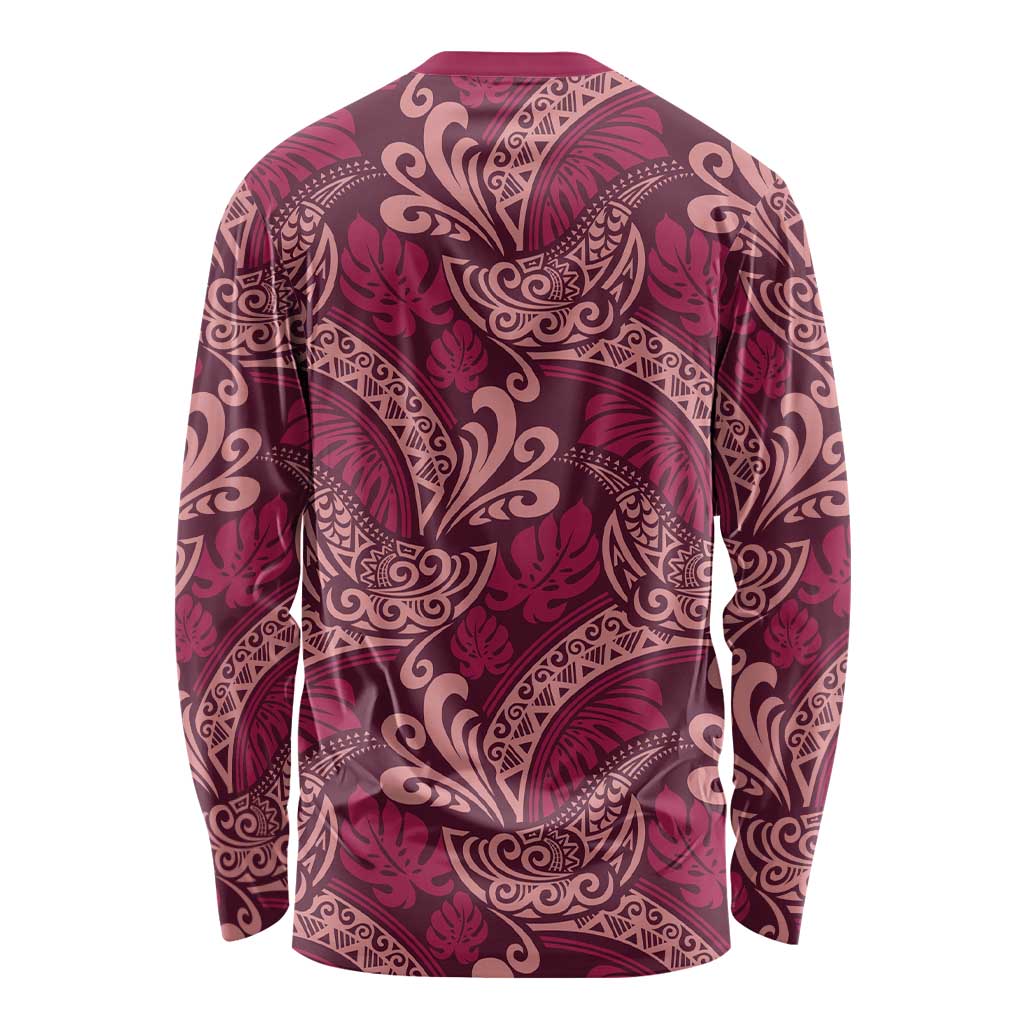 Sweet Pink Monstera Long Sleeve Shirt Polynesian Tribal Pattern LT01 - Polynesian Pride