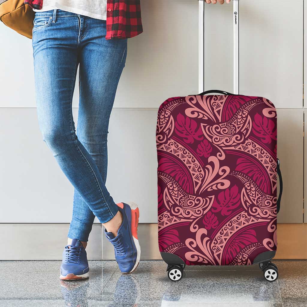 Sweet Pink Monstera Luggage Cover Polynesian Tribal Pattern - Polynesian Pride
