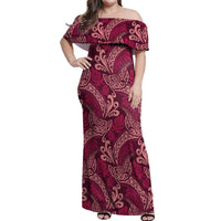 Sweet Pink Monstera Off Shoulder Maxi Dress Polynesian Tribal Pattern LT01 Women Pink - Polynesian Pride