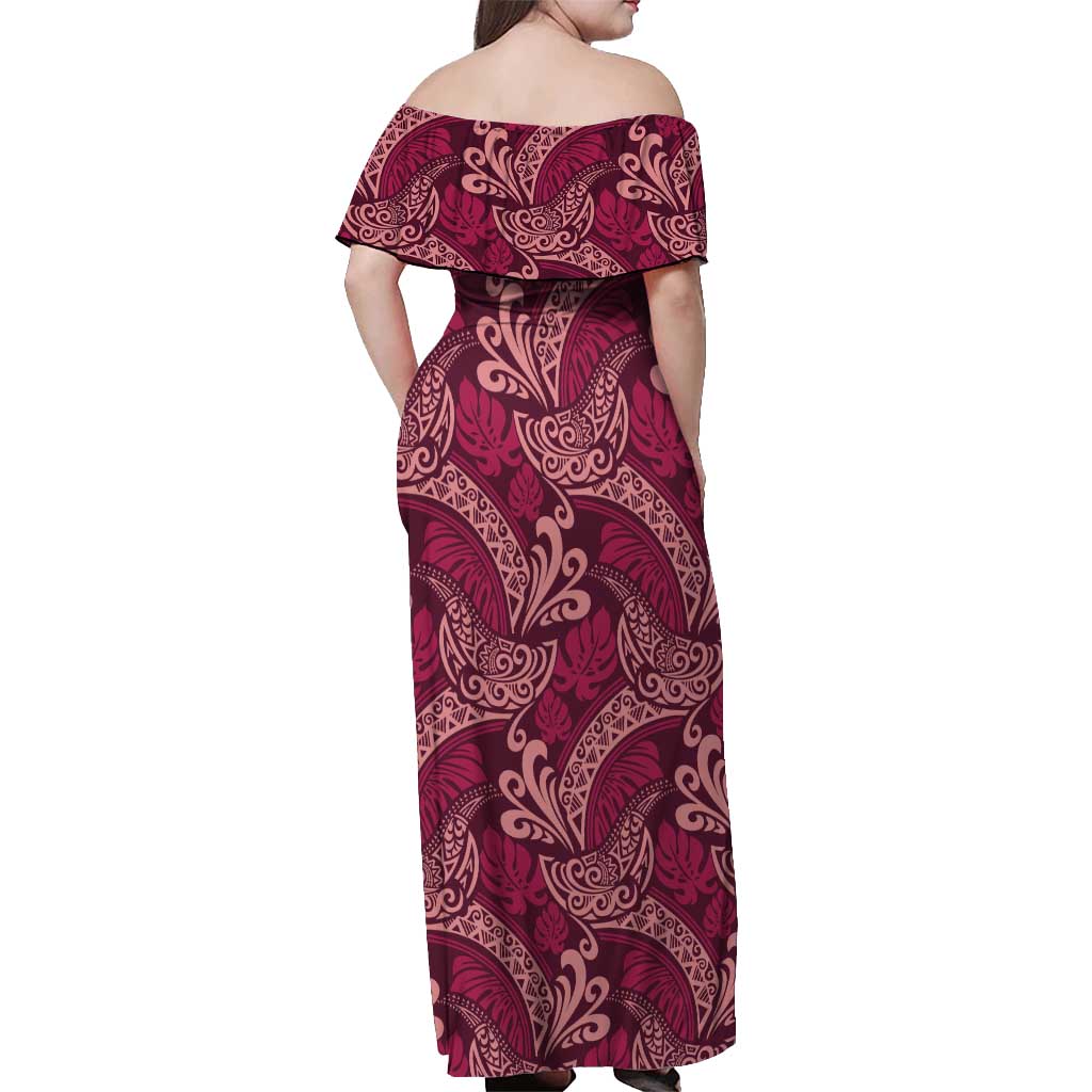 Sweet Pink Monstera Off Shoulder Maxi Dress Polynesian Tribal Pattern LT01 - Polynesian Pride
