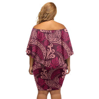 Sweet Pink Monstera Off Shoulder Short Dress Polynesian Tribal Pattern LT01 - Polynesian Pride