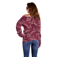 Sweet Pink Monstera Off Shoulder Sweater Polynesian Tribal Pattern - Polynesian Pride