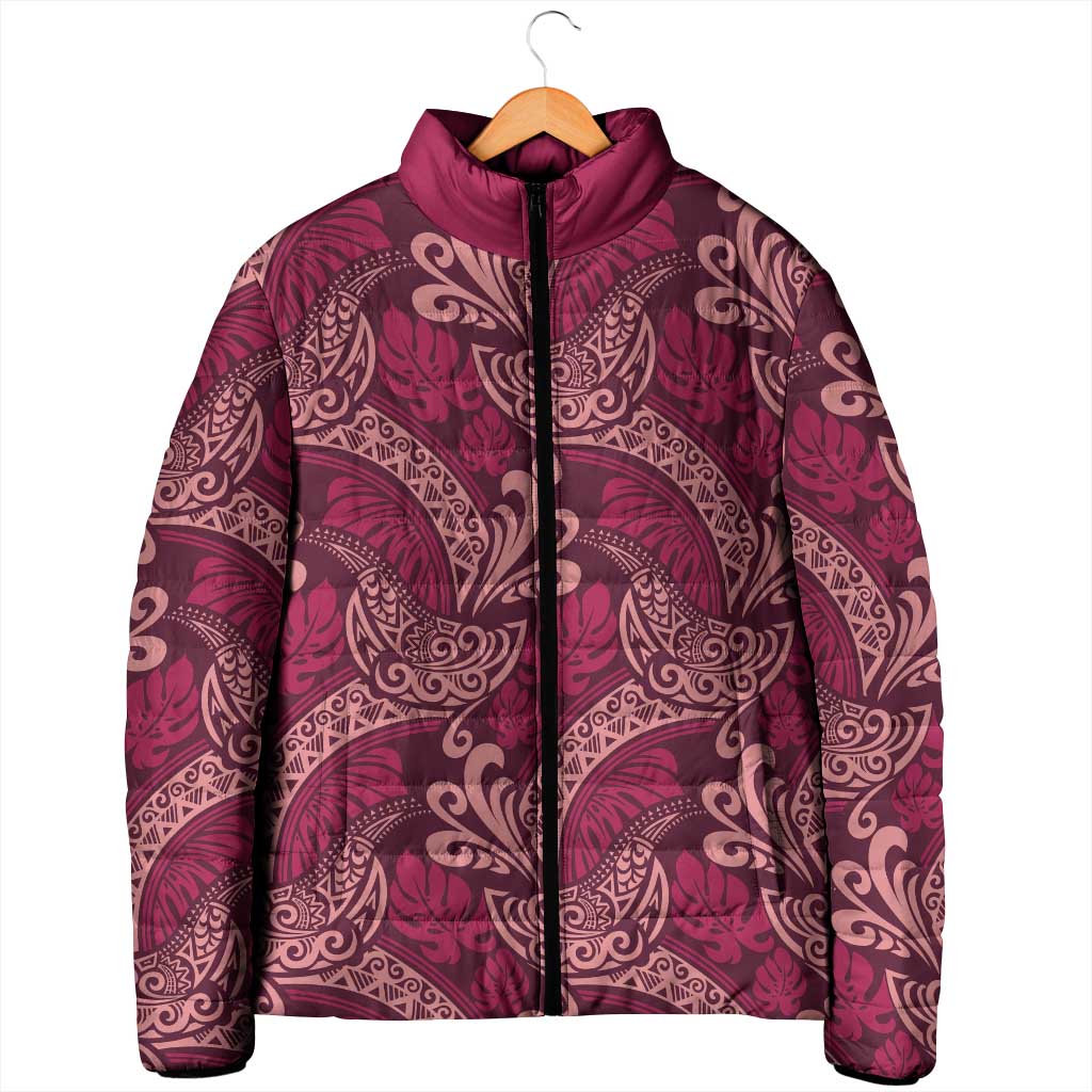 Sweet Pink Monstera Padded Jacket Polynesian Tribal Pattern LT01 - Polynesian Pride