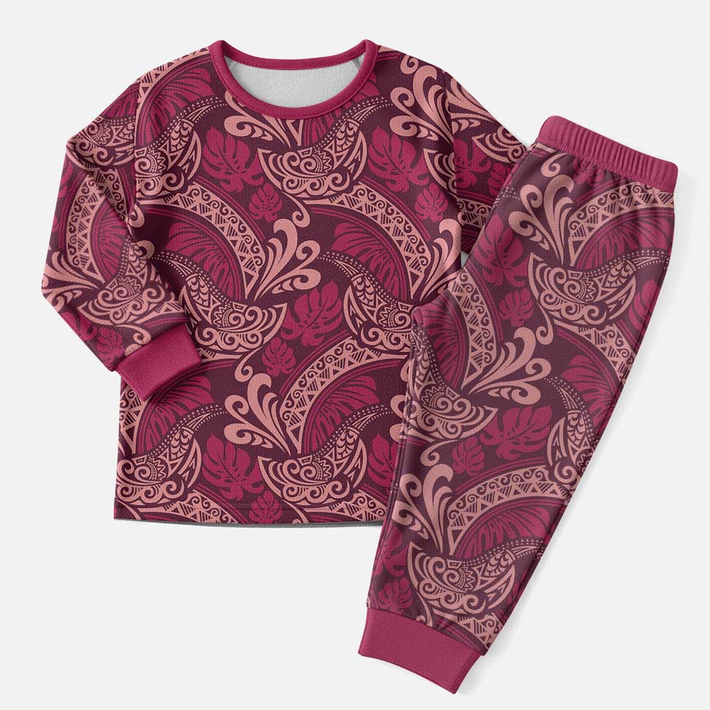 Sweet Pink Monstera Christmas Pajama Set Polynesian Tribal Pattern LT01 Men Pink - Polynesian Pride