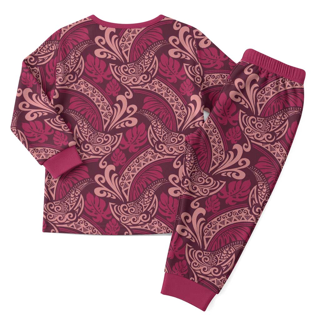 Sweet Pink Monstera Christmas Pajama Set Polynesian Tribal Pattern LT01 - Polynesian Pride