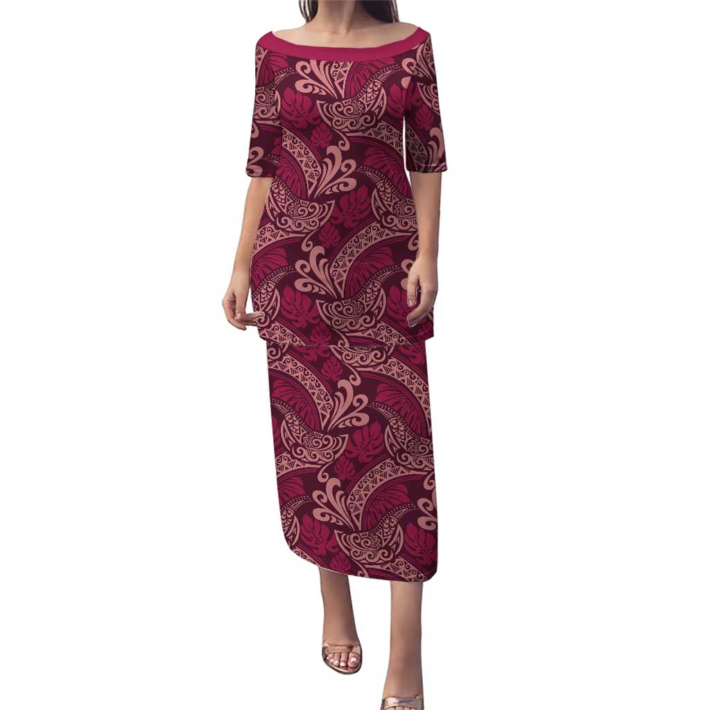 Sweet Pink Monstera Puletasi Polynesian Tribal Pattern LT01 Long Dress Pink - Polynesian Pride