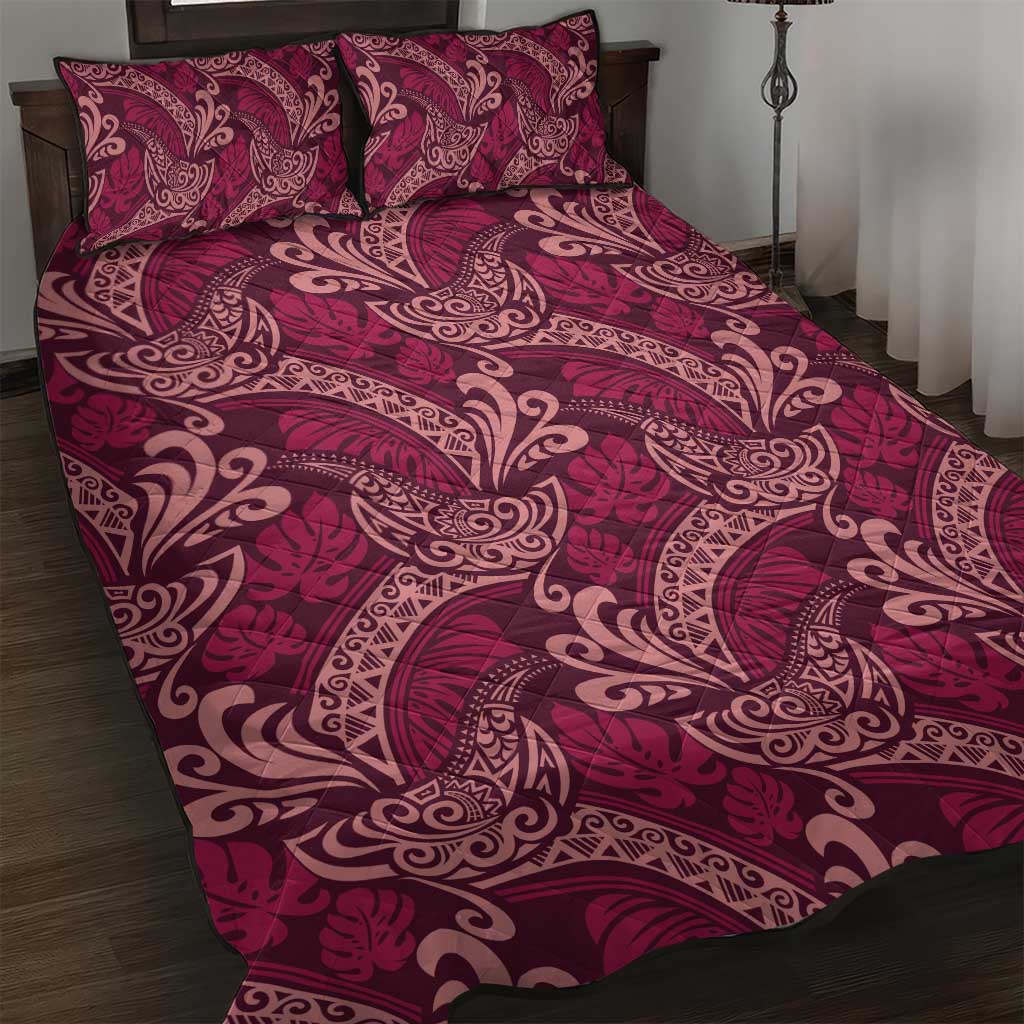 Sweet Pink Monstera Quilt Bed Set Polynesian Tribal Pattern - Polynesian Pride