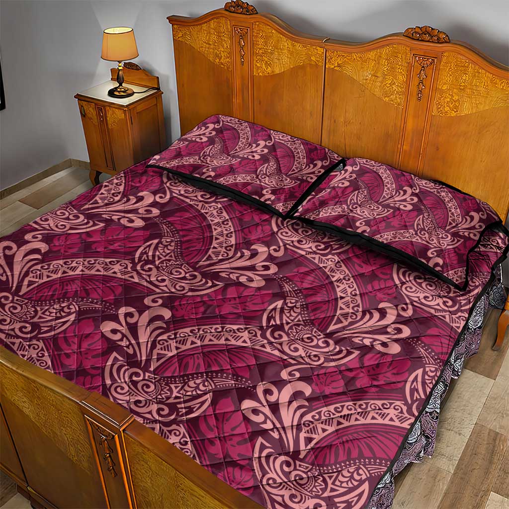 Sweet Pink Monstera Quilt Bed Set Polynesian Tribal Pattern - Polynesian Pride