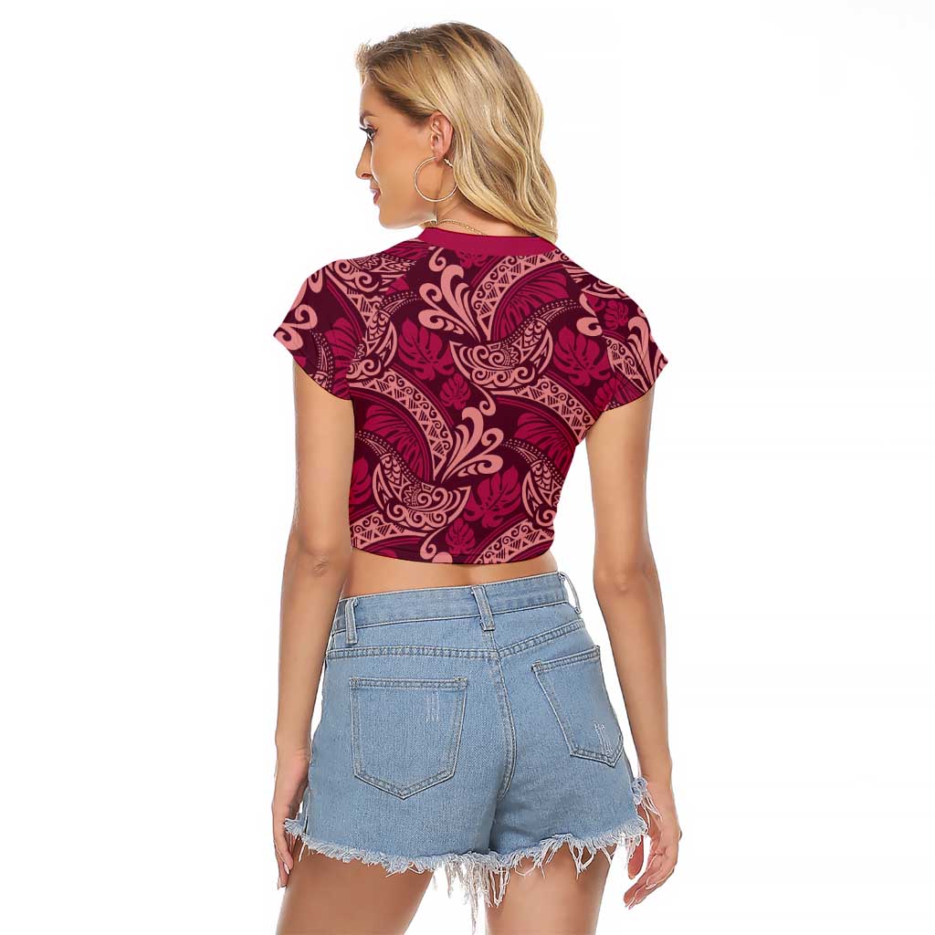 Sweet Pink Monstera Raglan Cropped T Shirt Polynesian Tribal Pattern LT01 - Polynesian Pride