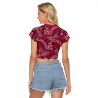 Sweet Pink Monstera Raglan Cropped T Shirt Polynesian Tribal Pattern LT01 - Polynesian Pride