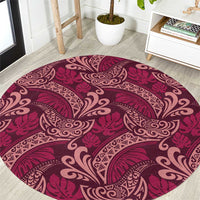 Sweet Pink Monstera Round Carpet Polynesian Tribal Pattern - Polynesian Pride