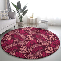 Sweet Pink Monstera Round Carpet Polynesian Tribal Pattern - Polynesian Pride