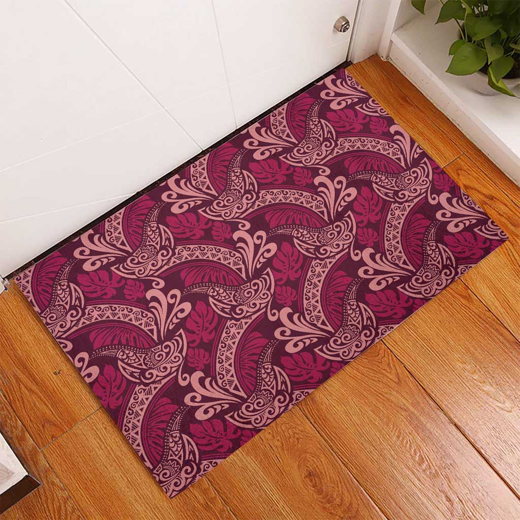Sweet Pink Monstera Rubber Doormat Polynesian Tribal Pattern LT01 - Polynesian Pride