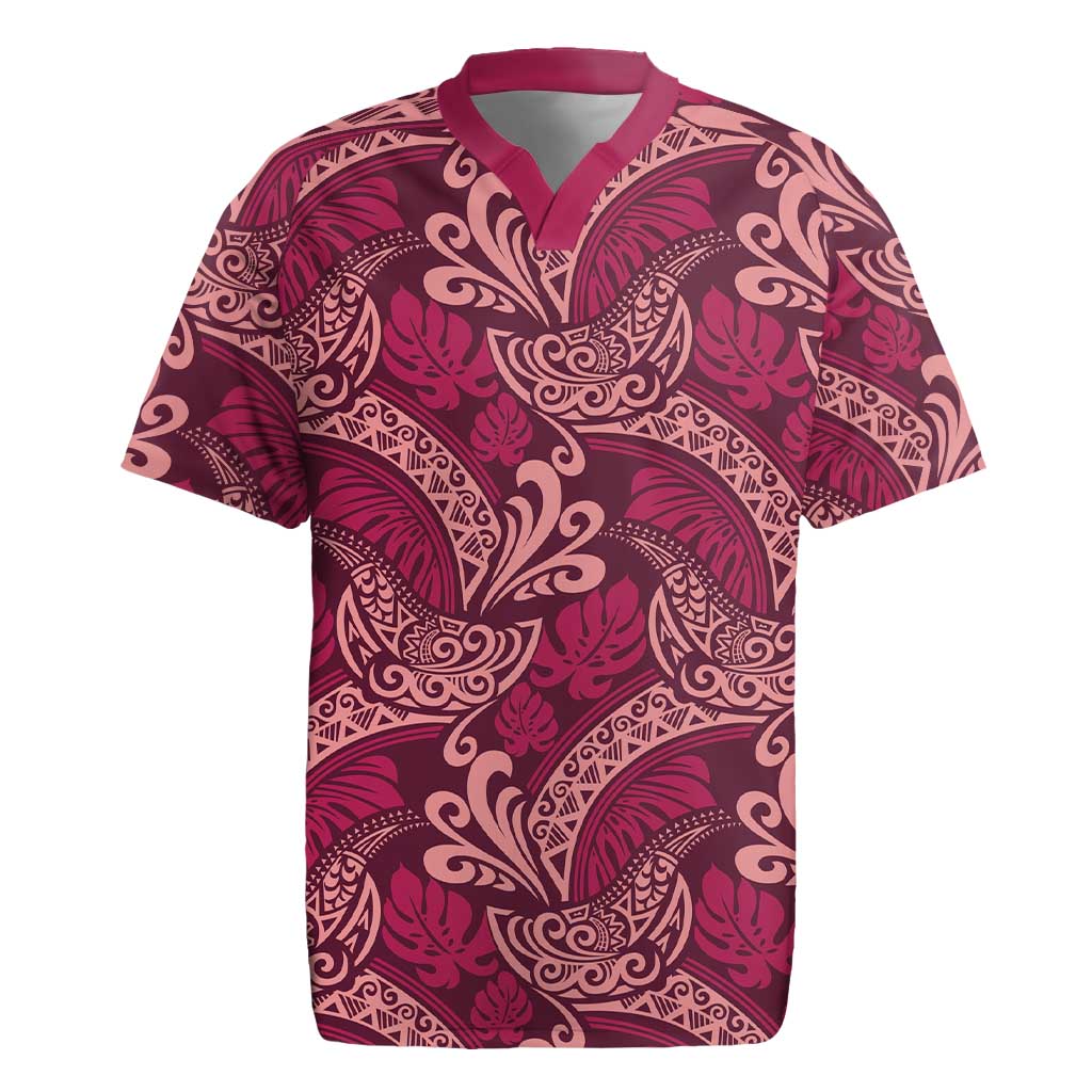 Sweet Pink Monstera Rugby Jersey Polynesian Tribal Pattern - Polynesian Pride