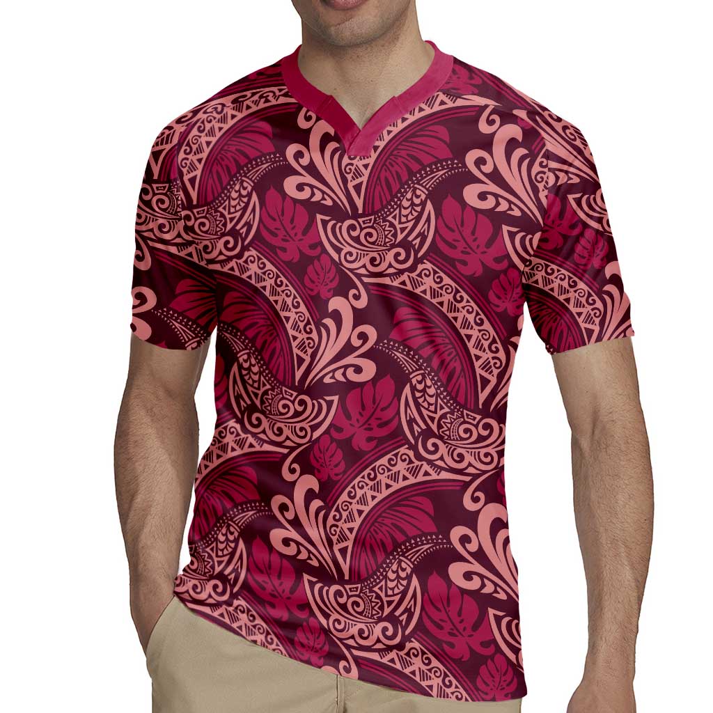 Sweet Pink Monstera Rugby Jersey Polynesian Tribal Pattern - Polynesian Pride