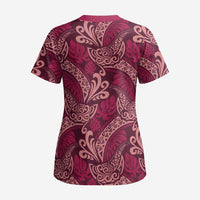 Sweet Pink Monstera Scrub Top Polynesian Tribal Pattern LT01 - Polynesian Pride