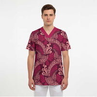 Sweet Pink Monstera Scrub Top Polynesian Tribal Pattern LT01 - Polynesian Pride