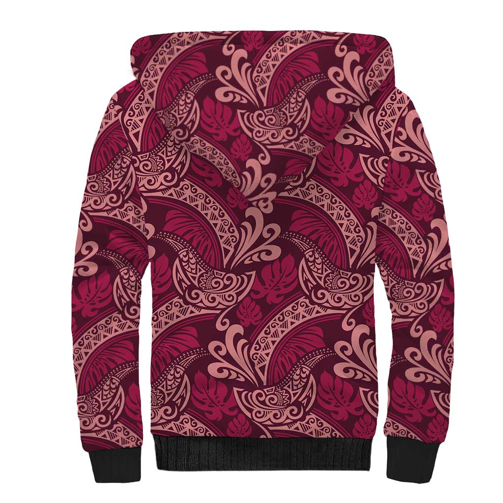 Sweet Pink Monstera Sherpa Hoodie Polynesian Tribal Pattern - Polynesian Pride