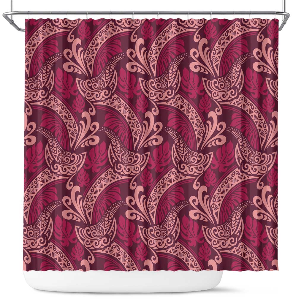 Sweet Pink Monstera Shower Curtain Polynesian Tribal Pattern - Polynesian Pride