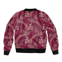 Sweet Pink Monstera Sleeve Zip Bomber Jacket Polynesian Tribal Pattern - Polynesian Pride
