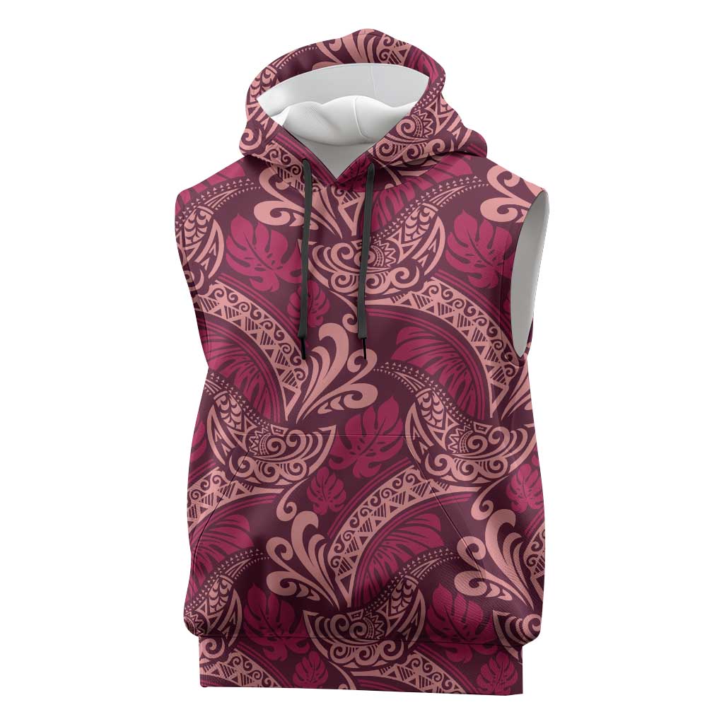 Sweet Pink Monstera Sleeveless Hoodie Polynesian Tribal Pattern LT01 Pink - Polynesian Pride