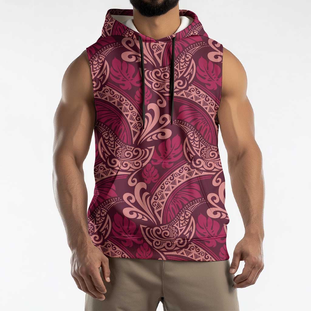 Sweet Pink Monstera Sleeveless Hoodie Polynesian Tribal Pattern LT01 - Polynesian Pride