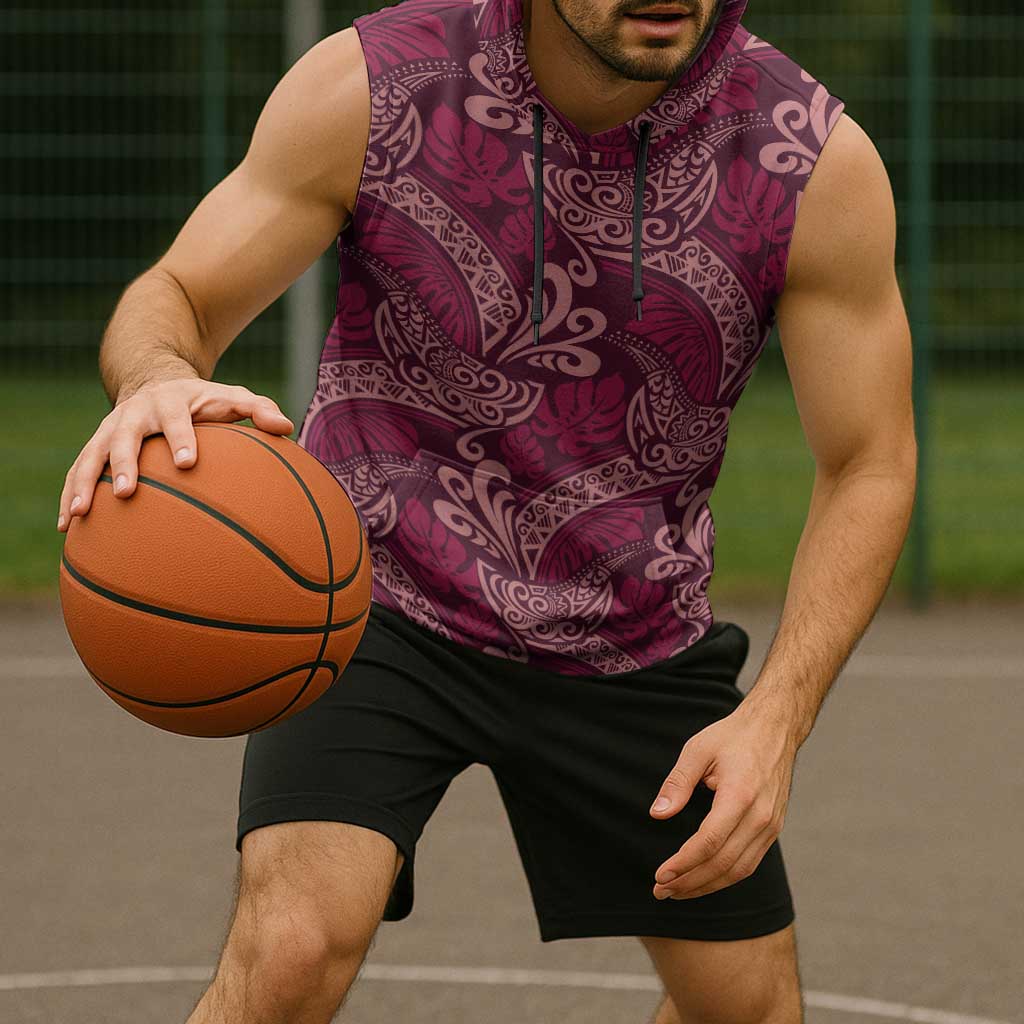 Sweet Pink Monstera Sleeveless Hoodie Polynesian Tribal Pattern LT01 - Polynesian Pride