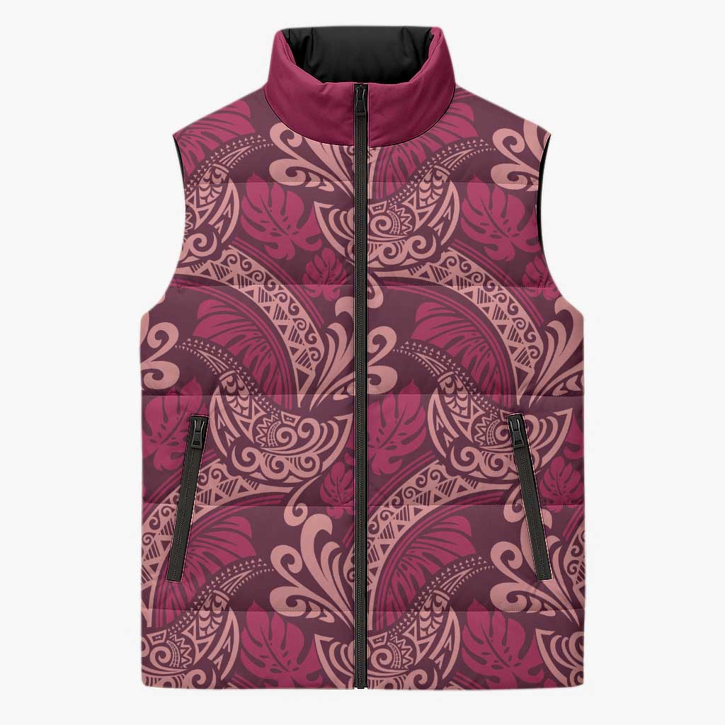 Sweet Pink Monstera Sleeveless Puffer Jacket Polynesian Tribal Pattern LT01 Unisex Pink - Polynesian Pride