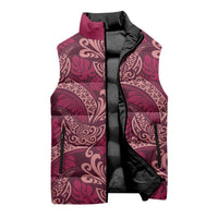 Sweet Pink Monstera Sleeveless Puffer Jacket Polynesian Tribal Pattern LT01 - Polynesian Pride