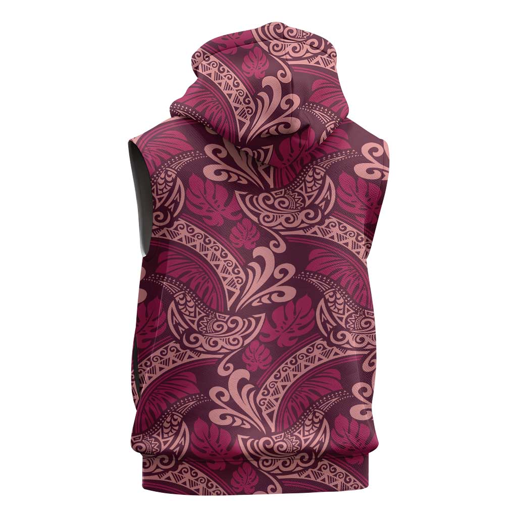 Sweet Pink Monstera Sleeveless Zip Hoodie Polynesian Tribal Pattern LT01 - Polynesian Pride