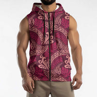 Sweet Pink Monstera Sleeveless Zip Hoodie Polynesian Tribal Pattern LT01 - Polynesian Pride